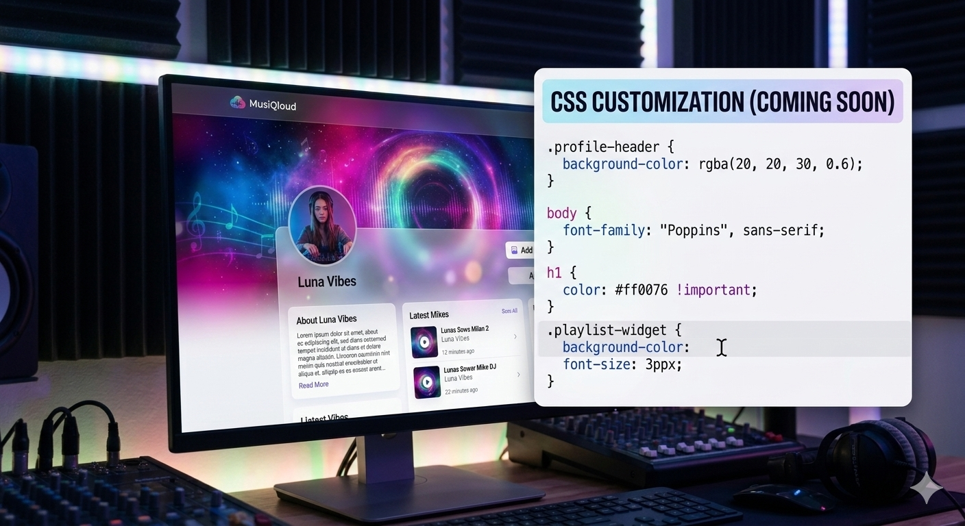 Advanced CSS customization interface on MusiQloud